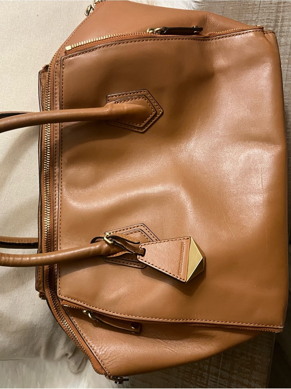 Rebecca Minkoff Cognac Leather Tote with Gold Hardware
